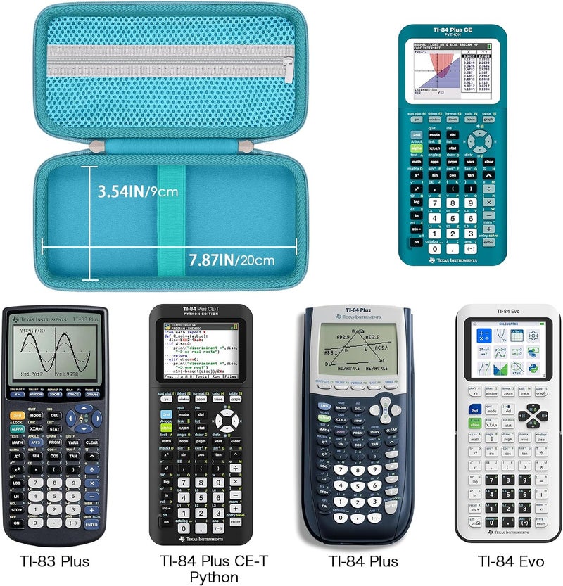 حقيبة سفر صلبة بديلة من Khanka لآلة حاسبة Texas Instruments TI-83 Plus/TI-84 Plus/TI-84 Plus CE البيانية الملونة، الحقيبة فقط (أزرق مخضر) - Image 2