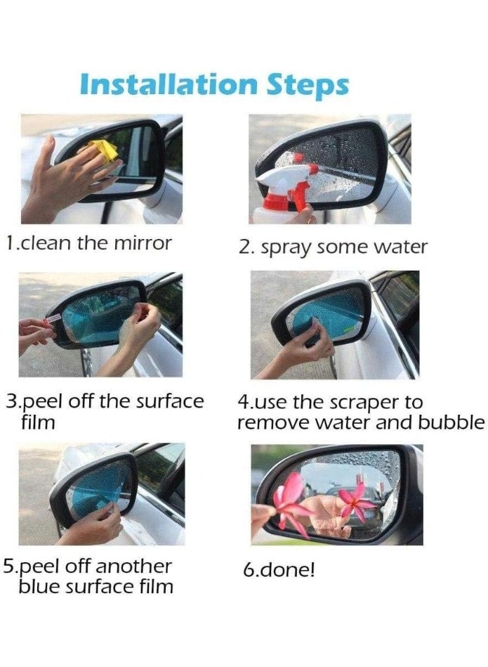 بلولانز طقم من قطعتين من ملصقات السيارات المضادة للضباب، غشاء حماية لمرآة الرؤية الخلفية للسيارة، غشاء شفاف مقاوم للماء لمرآة ونافذة السيارة - Image 5