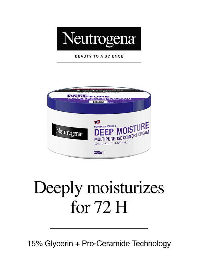 Neutrogena Norwegian Formula Deep Moisture Comfort Cream Multipurpose Cream For Hands Face And Body, 200ml blue 200ml - Image 2