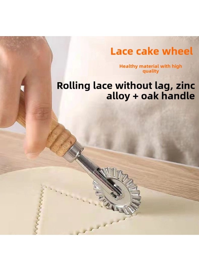 Spot Stainless Steel Pancake Cutter Oak Pancake Cutter Pancake Wheel Pizza Cutter Biscuit Mould-Specifications:Oak Short Handle Large-Color:White - Image 1