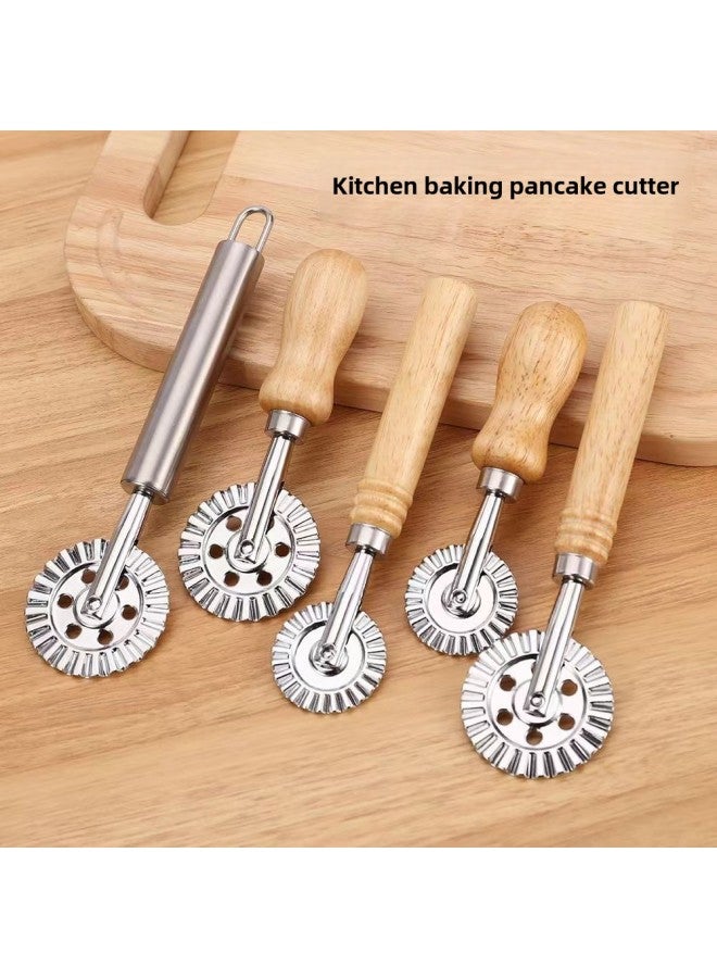 Spot Stainless Steel Pancake Cutter Oak Pancake Cutter Pancake Wheel Pizza Cutter Biscuit Mould-Specifications:Oak Short Handle Large-Color:White - Image 2