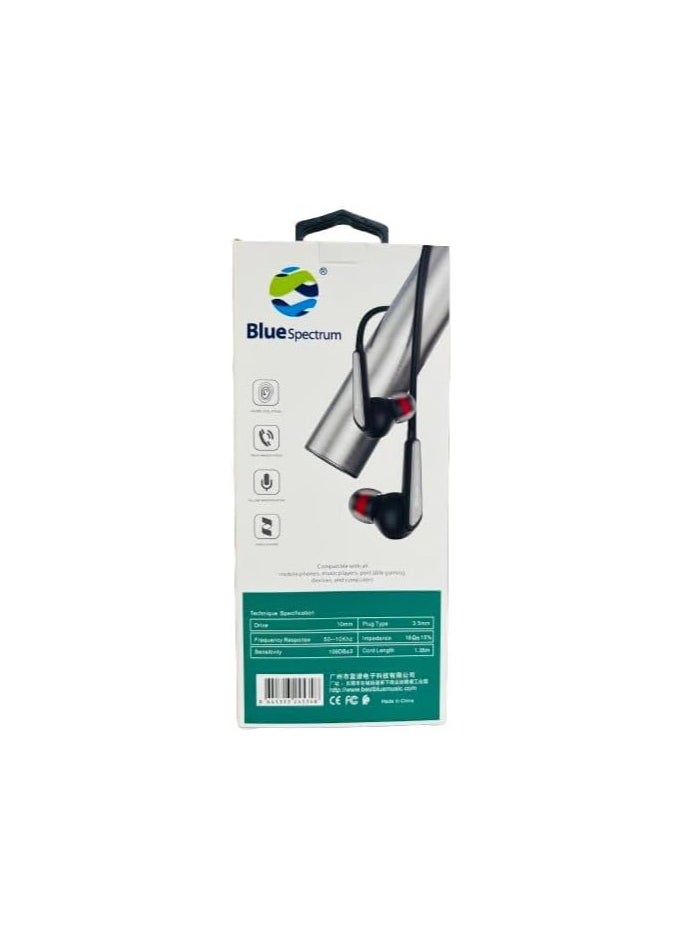 Blue Spectrum - Blue Spectrum D-321 Wired In-Ear Earphones with Microphone - Black Headphones Headset - Image 1