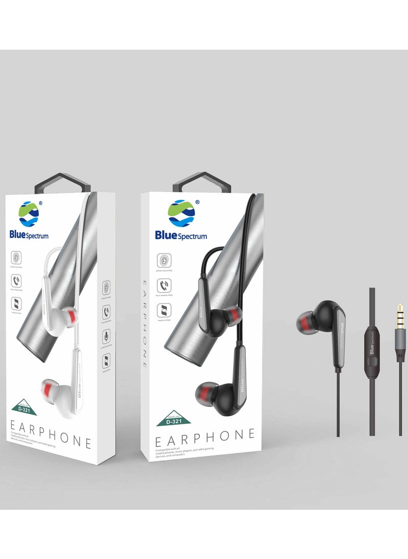 Blue Spectrum - Blue Spectrum D-321 Wired In-Ear Earphones with Microphone - Black Headphones Headset - Image 1