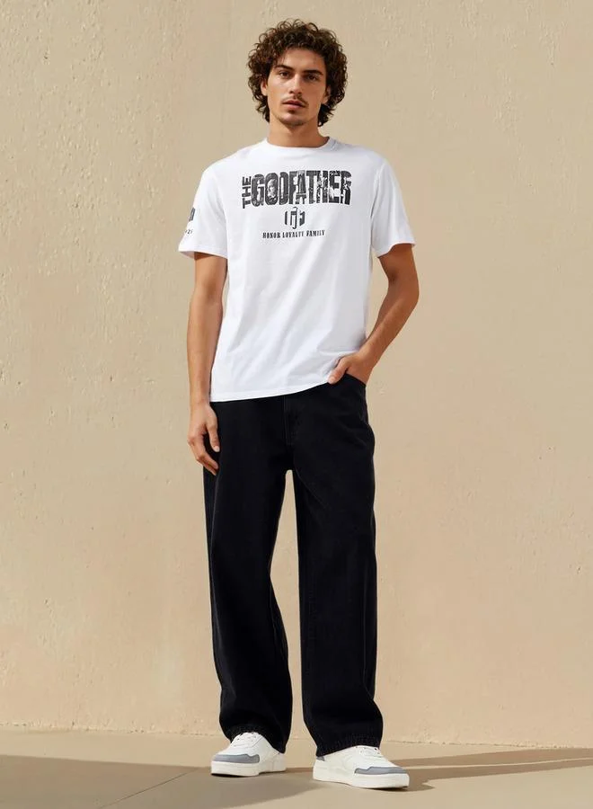 SP Characters Men Regular Fit Crew Neck Short Sleeves The Godfather Print T-shirt