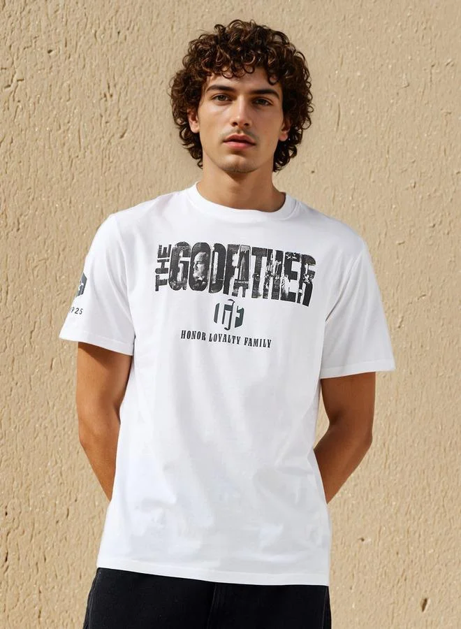 SP Characters Men Regular Fit Crew Neck Short Sleeves The Godfather Print T-shirt