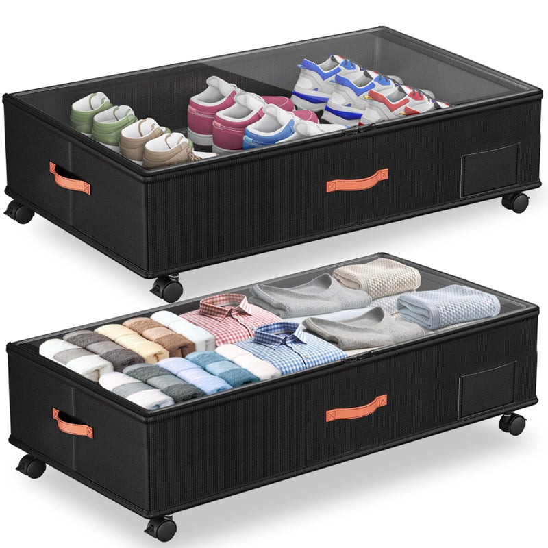 Ashwanth Under Bed Storage with Wheels,2-Pack Under Bed Storage Containers with Clear Lids,XXL Large Under the Bed Storage Organizer Bins With Handles,Space Saving Design for Clothes,Shoes,Books-Black - Image 1