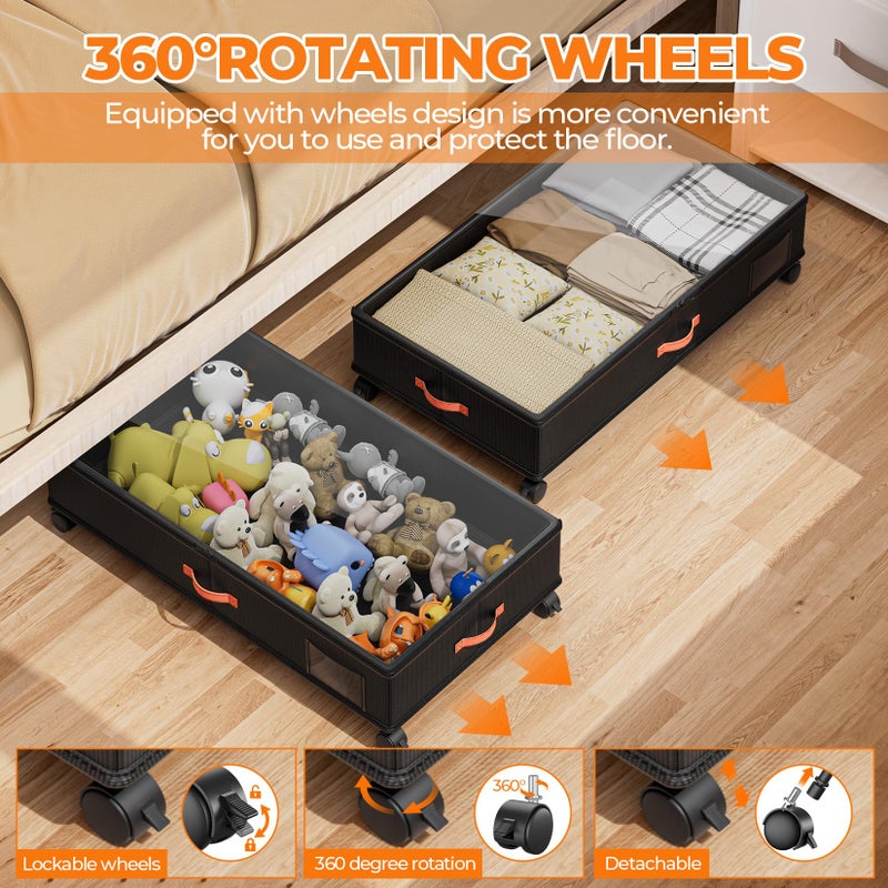 Ashwanth Under Bed Storage with Wheels,2-Pack Under Bed Storage Containers with Clear Lids,XXL Large Under the Bed Storage Organizer Bins With Handles,Space Saving Design for Clothes,Shoes,Books-Black - Image 4