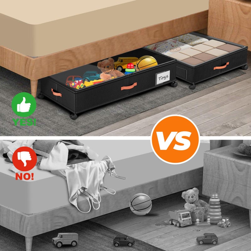 Ashwanth Under Bed Storage with Wheels,2-Pack Under Bed Storage Containers with Clear Lids,XXL Large Under the Bed Storage Organizer Bins With Handles,Space Saving Design for Clothes,Shoes,Books-Black - Image 2