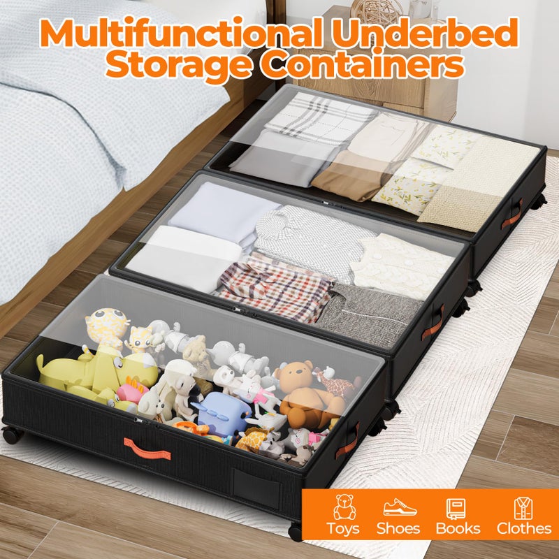 Ashwanth Under Bed Storage with Wheels,2-Pack Under Bed Storage Containers with Clear Lids,XXL Large Under the Bed Storage Organizer Bins With Handles,Space Saving Design for Clothes,Shoes,Books-Black - Image 5