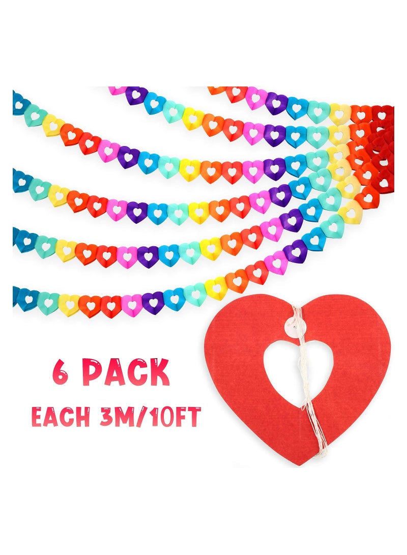 Zikra 6 Pieces 10 Feet Colorful Heart Banner Colorful Party Paper Garland Heart Shape Hanging Decorations for Birthday Party Wedding Decorations - Image 2
