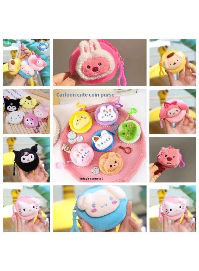 Cartoon Sanrio Plush Coin Purse Cute Soft Moe Coin Storage Bag Student Portable Earphone Bag Pendant-Color:Square Cross-dressing Beaver--storage Bag Mixed Hair  - Image 2