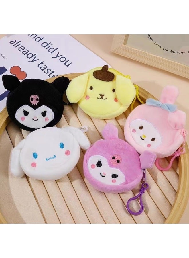 Cartoon Sanrio Plush Coin Purse Cute Soft Moe Coin Storage Bag Student Portable Earphone Bag Pendant-Color:Square Cross-dressing Beaver--storage Bag Mixed Hair  - Image 5