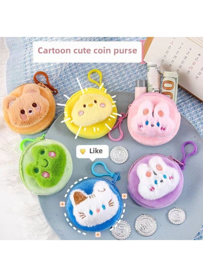 Cartoon Sanrio Plush Coin Purse Cute Soft Moe Coin Storage Bag Student Portable Earphone Bag Pendant-Color:Square Cross-dressing Beaver--storage Bag Mixed Hair  - Image 4