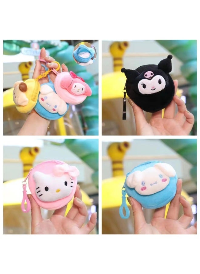 Cartoon Sanrio Plush Coin Purse Cute Soft Moe Coin Storage Bag Student Portable Earphone Bag Pendant-Color:Square Cross-dressing Beaver--storage Bag Mixed Hair  - Image 3