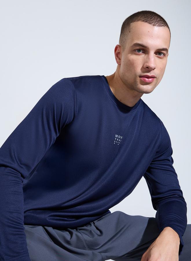 Styli Active Men Navy Blue Long Sleeves Regular Fit Running T-Shirt - Image 1