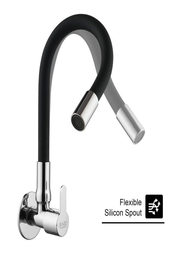 SPAZIO Fusion Brass Sink Cock Tap/Sink Faucet with Black 360 Degree Flexible Silicon Swivel Spout & Foam Flow Pattern, Hot OR Cold Water for Kitchen Sink, Wash Basin, Chrome Finish with Wall Flange - Image 3