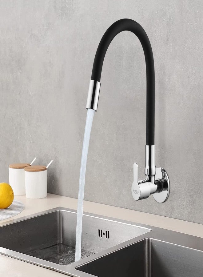 SPAZIO Fusion Brass Sink Cock Tap/Sink Faucet with Black 360 Degree Flexible Silicon Swivel Spout & Foam Flow Pattern, Hot OR Cold Water for Kitchen Sink, Wash Basin, Chrome Finish with Wall Flange - Image 5