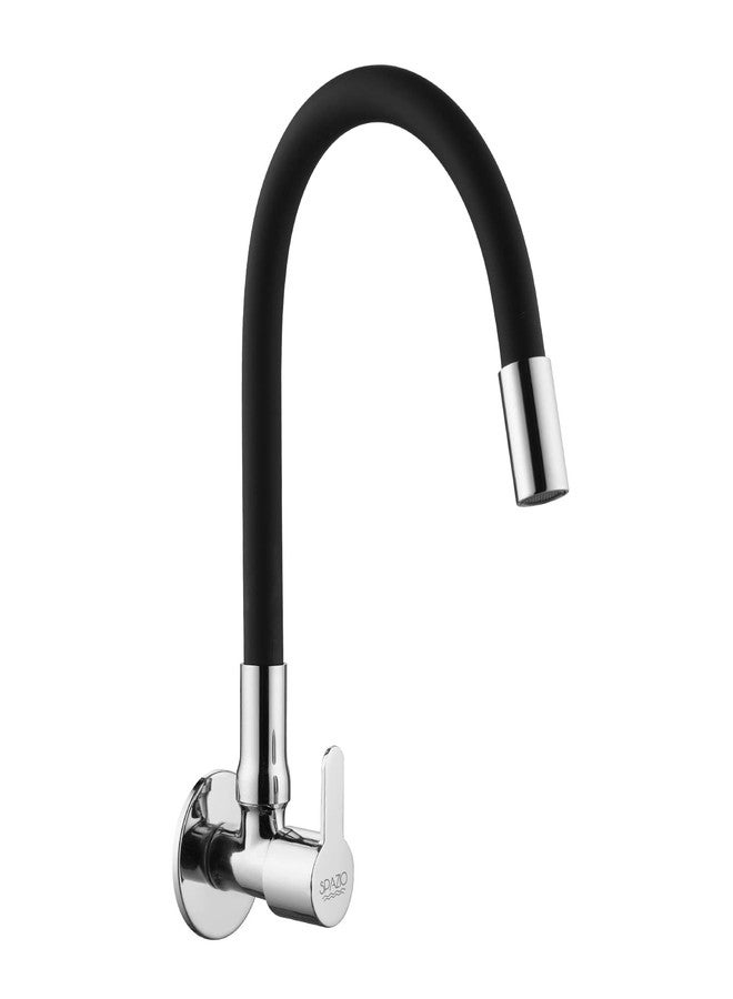 SPAZIO Fusion Brass Sink Cock Tap/Sink Faucet with Black 360 Degree Flexible Silicon Swivel Spout & Foam Flow Pattern, Hot OR Cold Water for Kitchen Sink, Wash Basin, Chrome Finish with Wall Flange - Image 1