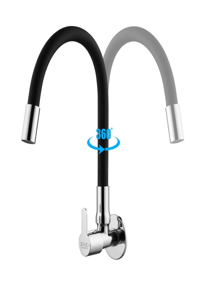 SPAZIO Fusion Brass Sink Cock Tap/Sink Faucet with Black 360 Degree Flexible Silicon Swivel Spout & Foam Flow Pattern, Hot OR Cold Water for Kitchen Sink, Wash Basin, Chrome Finish with Wall Flange - Image 2
