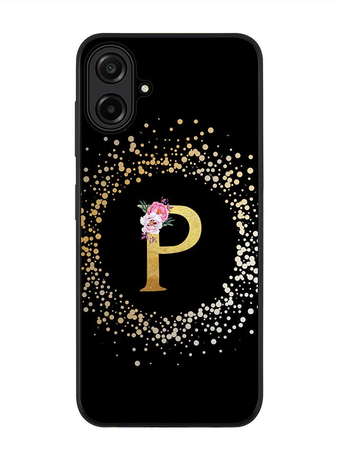 Stylizedd For Samsung Galaxy A07 4G Case,Slim fit Camera Protection, Shockproof Thin Phone cover  - Custom Monogram Floral - P ( Black )