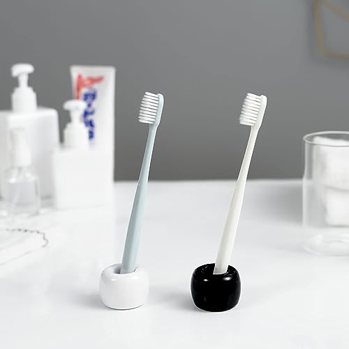 HalfofLife Mini Ceramics Toothbrush Holder Stand for Bathroom Vanity Countertop, Handmade Couple Toothbrush Head Holder, Shaver Holder and Office Pen Holder, Black&White, Pack of 2 - Image 4