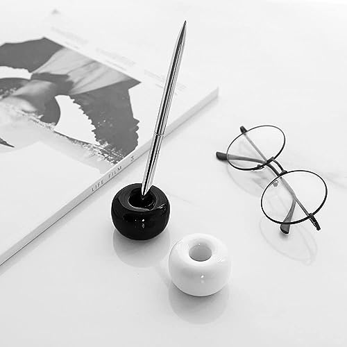 HalfofLife Mini Ceramics Toothbrush Holder Stand for Bathroom Vanity Countertop, Handmade Couple Toothbrush Head Holder, Shaver Holder and Office Pen Holder, Black&White, Pack of 2 - Image 5