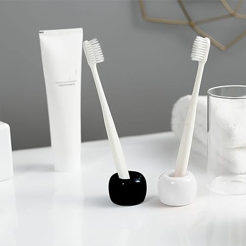 HalfofLife Mini Ceramics Toothbrush Holder Stand for Bathroom Vanity Countertop, Handmade Couple Toothbrush Head Holder, Shaver Holder and Office Pen Holder, Black&White, Pack of 2 - Image 3