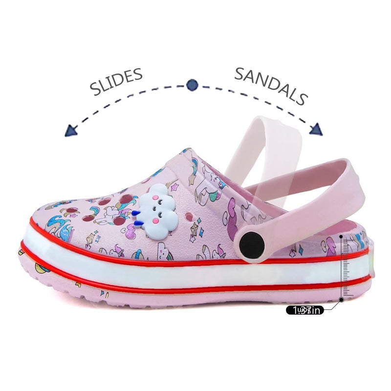 XPKWS Toddler Kids Clogs Boys Girls LED Garden Shoes Light up Sandals Slip on Quick Dry Beach Slippers (DJS-Pink, 28) - Image 3