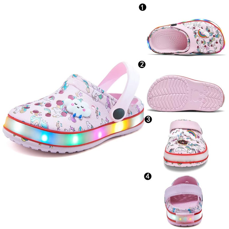 XPKWS Toddler Kids Clogs Boys Girls LED Garden Shoes Light up Sandals Slip on Quick Dry Beach Slippers (DJS-Pink, 28) - Image 2