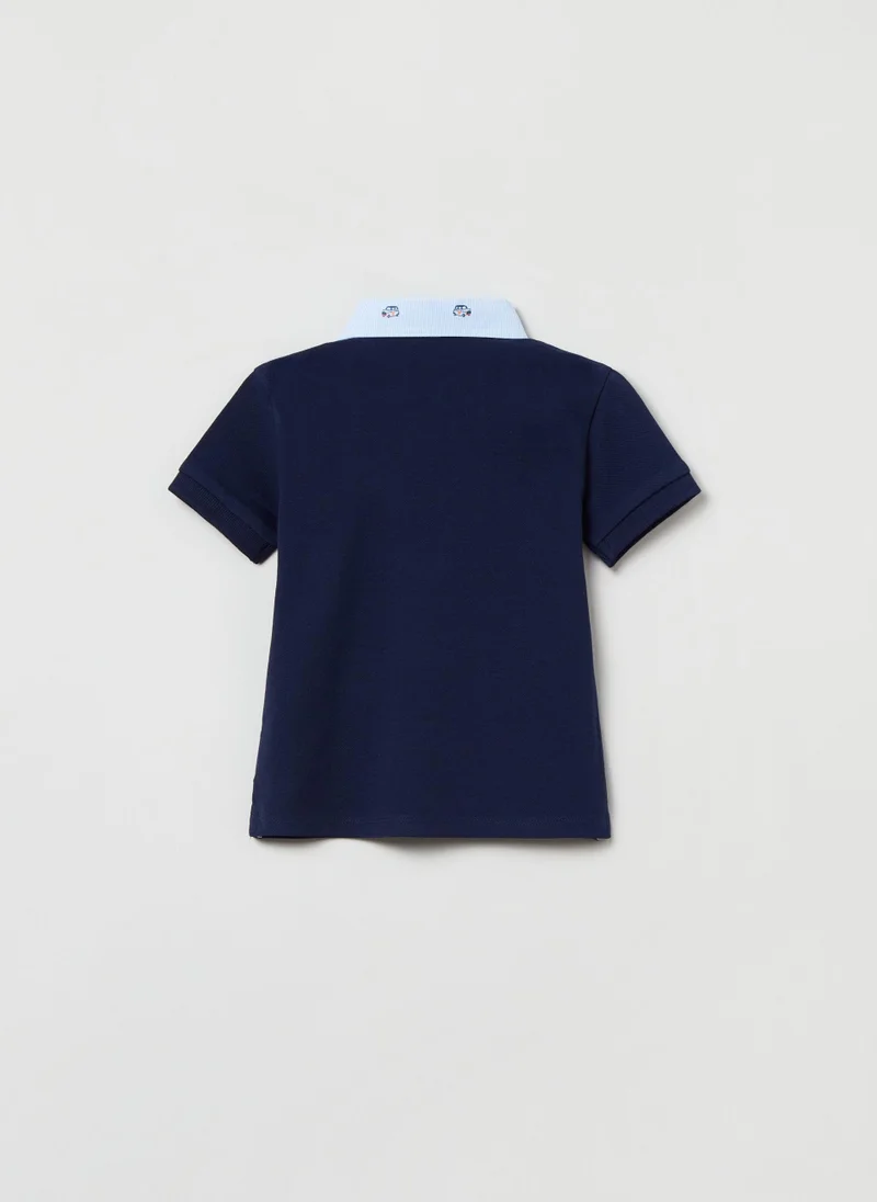 او في اس OVS Baby Boy  Contrast Collar And Pocket Trim Polo Shirt