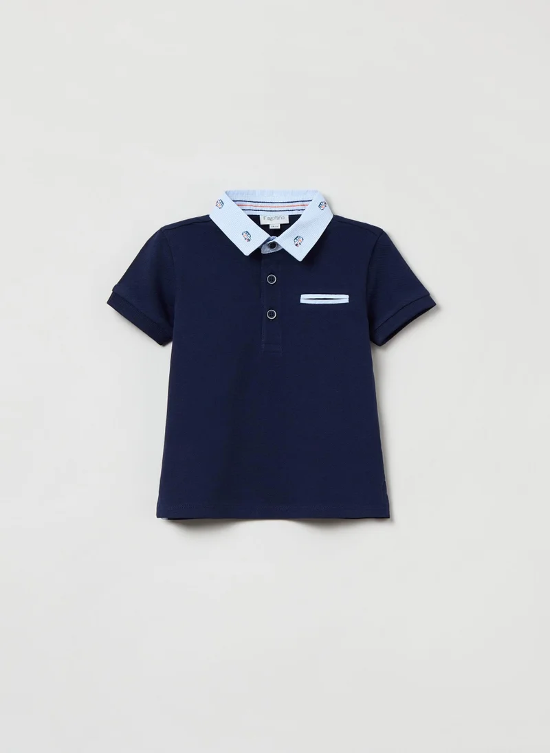 او في اس OVS Baby Boy  Contrast Collar And Pocket Trim Polo Shirt