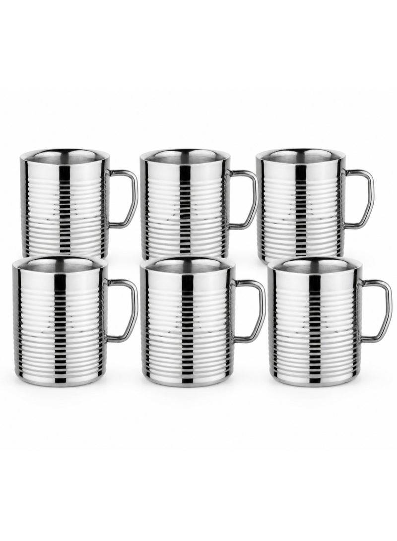 Prabha Stainless Steel Aishwarya Mug - Set of 6, 100ml Capacity - Stylish & Modern Design - Perfect for Home & Kitchen - Image 1