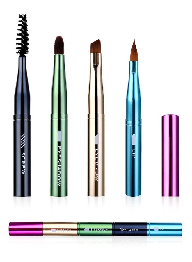 TWINZEN 4in1 Makeup Brush Set, Portable Travel Size Make Up Brushes - Detachable Eyeshadow, Eyebrow, Screw, Lip Brush for Foundation, Concealer, Powder Liquid (Multicolor) - Image 1