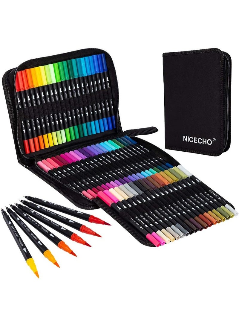 Nicecho Art Markers Dual Brush Pens, 60 Artist Colouring Marker, Fine & Brush Tip Pen Art Supplier for Kids Adult Colouring Book Bullet Journaling Drawing Planner Scrapbooking
