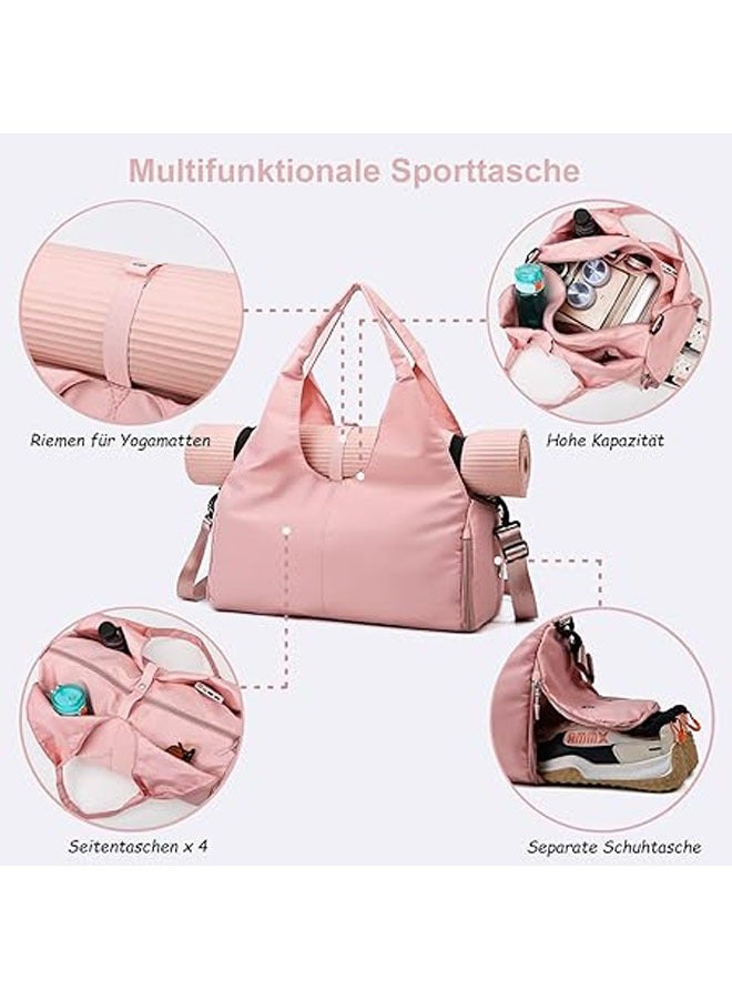 Generic Sports Bag Lady's Yoga Bag Large Travel Bag with Shoe Compartment & Multiple Pockets, Yoga Mat Waterproof Tote Bag, Sports Travel Yoga Lightweight Weekend Fitness Bag Training Bag (Pink) - Image 3