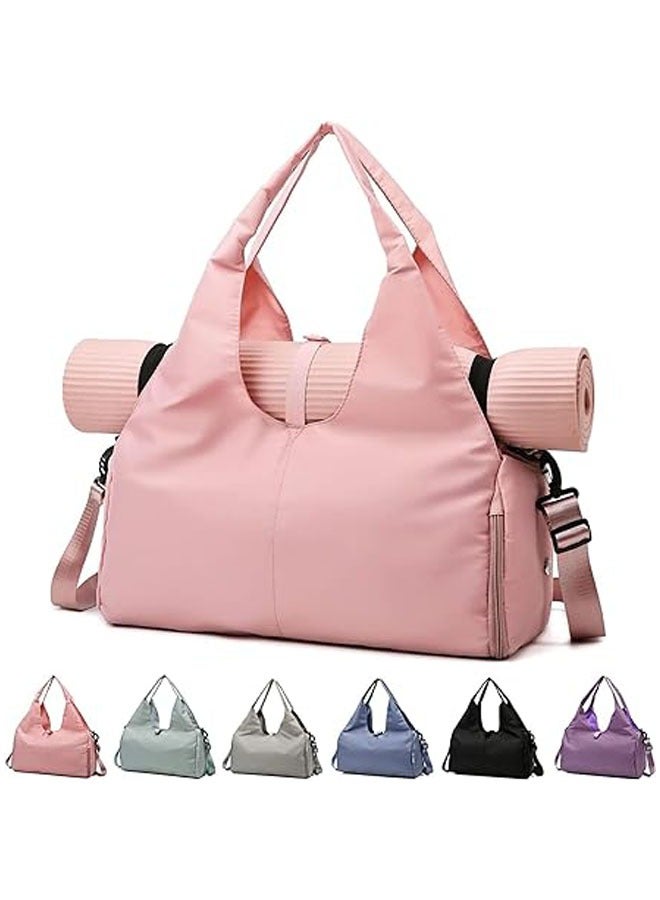 Generic Sports Bag Lady's Yoga Bag Large Travel Bag with Shoe Compartment & Multiple Pockets, Yoga Mat Waterproof Tote Bag, Sports Travel Yoga Lightweight Weekend Fitness Bag Training Bag (Pink) - Image 1