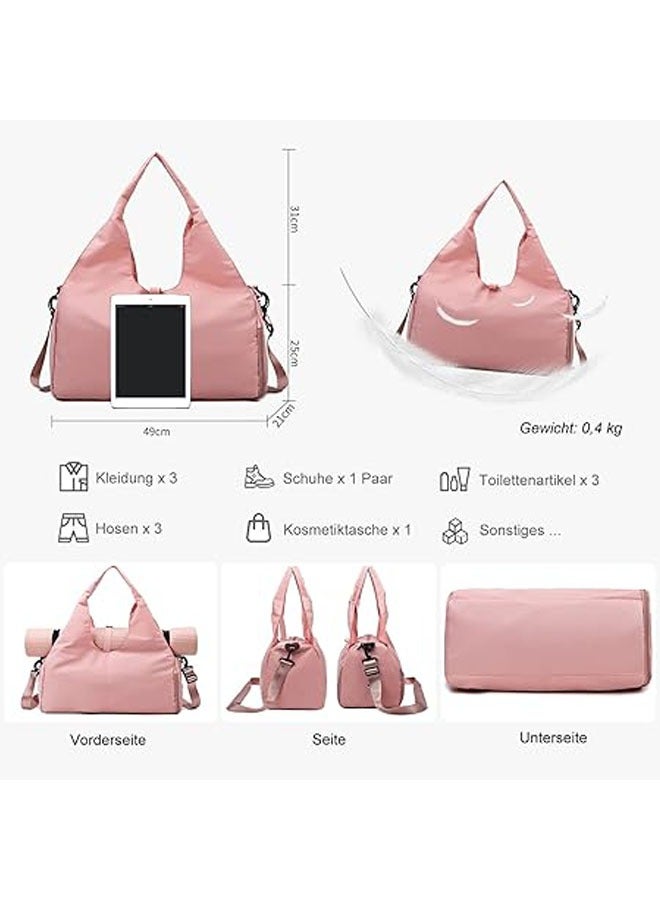 Generic Sports Bag Lady's Yoga Bag Large Travel Bag with Shoe Compartment & Multiple Pockets, Yoga Mat Waterproof Tote Bag, Sports Travel Yoga Lightweight Weekend Fitness Bag Training Bag (Pink) - Image 4
