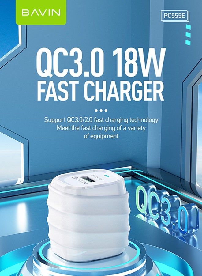 Bavin QC3.0 18W USB-IOS mobile phone wall quick fast charger with charger cable - Image 4