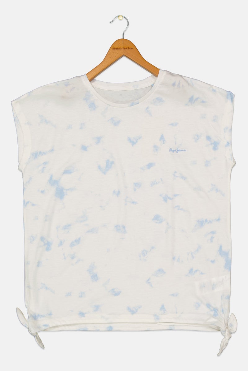 Pepe Jeans بلوزة قصيرة الأكمام بتصميم تداخل الألوان للفتيات، بيضاء - Image 1