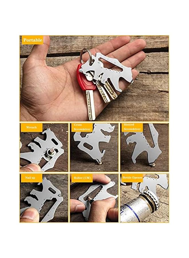 MOXO Keyshaped stainless steel multitool with 4 universal functions in a pocketsized design – bottle opener wrench screwdriver metric ruler cord cutter Includes back carabiner tool for easy portability Color: Sier - Image 4