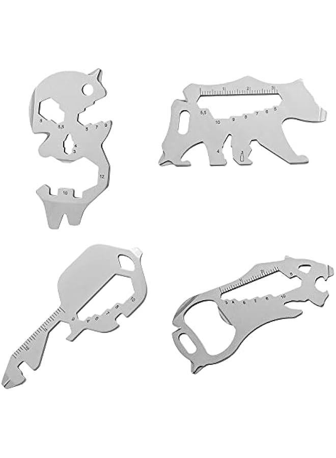 MOXO Keyshaped stainless steel multitool with 4 universal functions in a pocketsized design – bottle opener wrench screwdriver metric ruler cord cutter Includes back carabiner tool for easy portability Color: Sier - Image 1