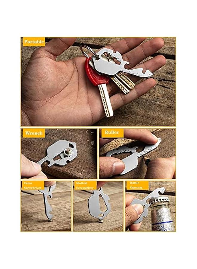 MOXO Keyshaped stainless steel multitool with 4 universal functions in a pocketsized design – bottle opener wrench screwdriver metric ruler cord cutter Includes back carabiner tool for easy portability Color: Sier - Image 5