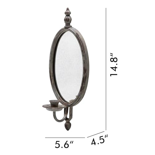 SOFFEE DESIGN Antique Metal Candle Sconces Candlestick Holder Wall Mounted Distressed with Oval Faded-Looking Mirror - Image 4