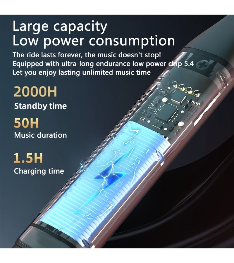 سماعات رقبة لاسلكية برتقالية بتقنية BT 5.4، وقت تشغيل 50 ساعة، شاشة LED، دعم بطاقة TF - Image 5