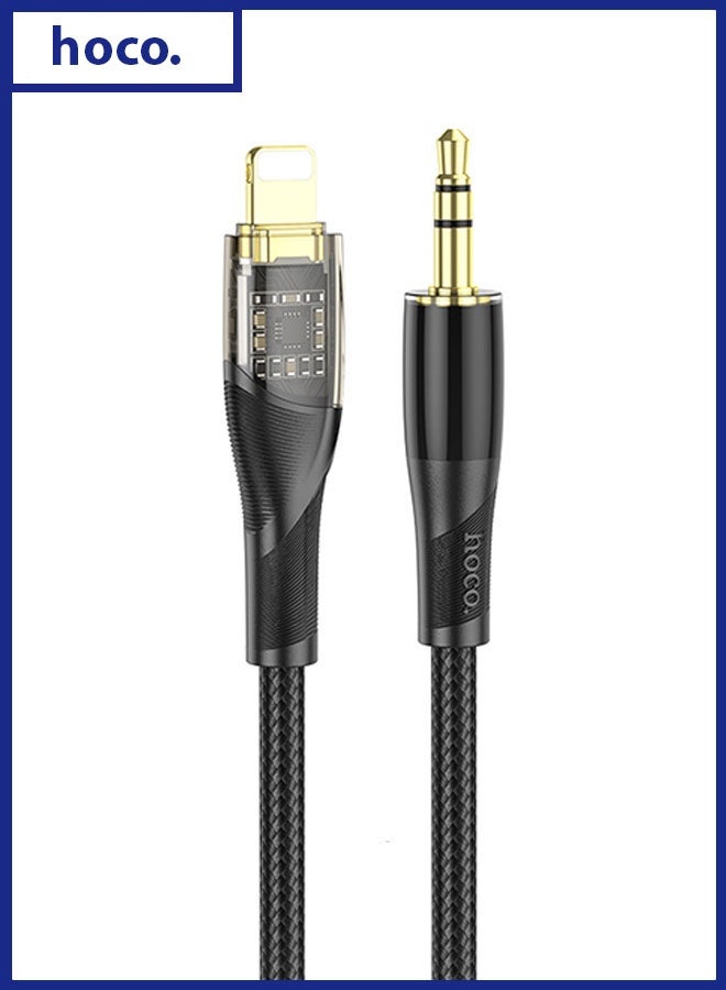 hoco. UPA25 Transparent Discovery Edition Audio Cable – 3.5mm Male to iP Connector for High-Fidelity Music Transfer – Plug & Play, Durable Transparent Design, Universal Compatibility – Black  - Image 1