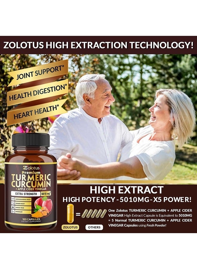 Zolotus كبسولات الكركم الكركمين + خل التفاح 7 في 1 بريميوم، تعادل 5010 ملغ، إمداد لمدة 6 أشهر مع أشواغاندا، زنجبيل، فص ثوم، 95% كركمينويد موحد، دعم المفاصل والامتصاص - Image 4