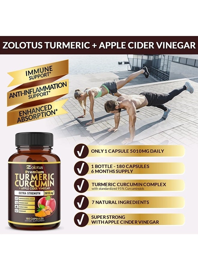 Zolotus كبسولات الكركم الكركمين + خل التفاح 7 في 1 بريميوم، تعادل 5010 ملغ، إمداد لمدة 6 أشهر مع أشواغاندا، زنجبيل، فص ثوم، 95% كركمينويد موحد، دعم المفاصل والامتصاص - Image 5