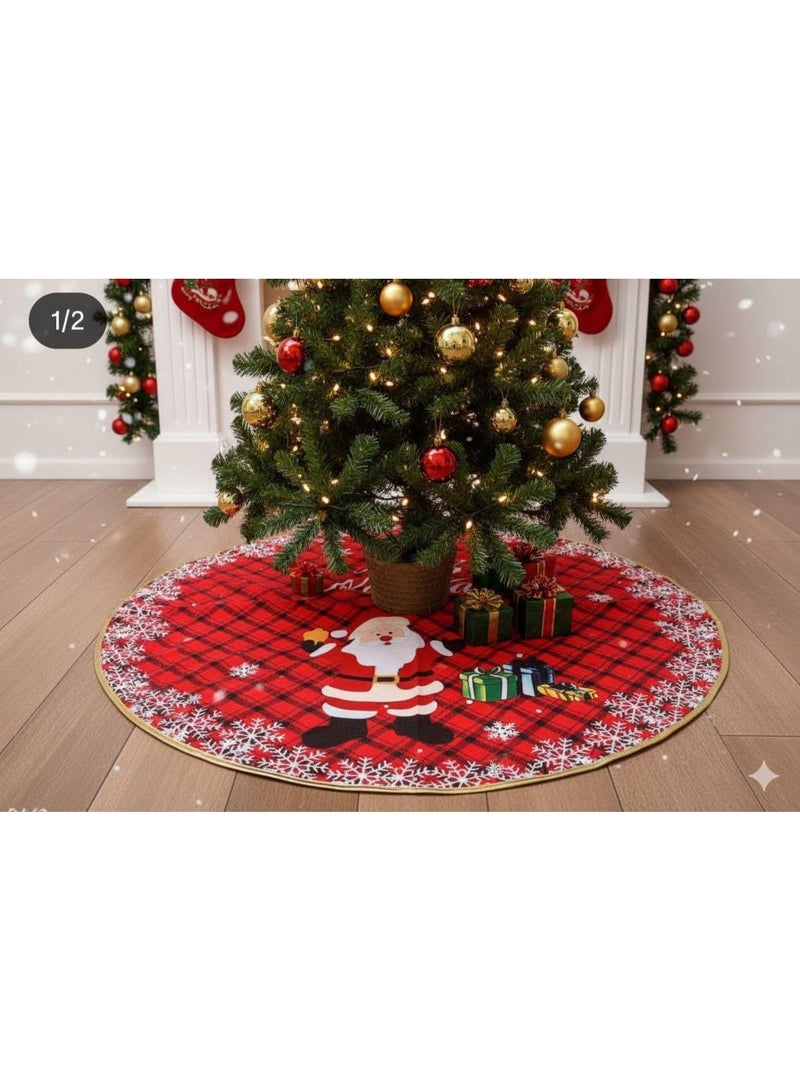 مفرش سجادة قاعدة شجرة احتفالي باللون الأحمر الفاخرغطاء أرضي دائري بنقوش مبهجة لتنسيق الهدايا وتزيين ركن المنزل FO (80) - Image 1