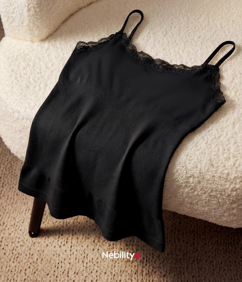 Nebility Compression Tanks for Women Tummy Control Shapewear Tank Top Seamless Body Shaper Lace Cami Camisoles(Large, Black) - Image 5