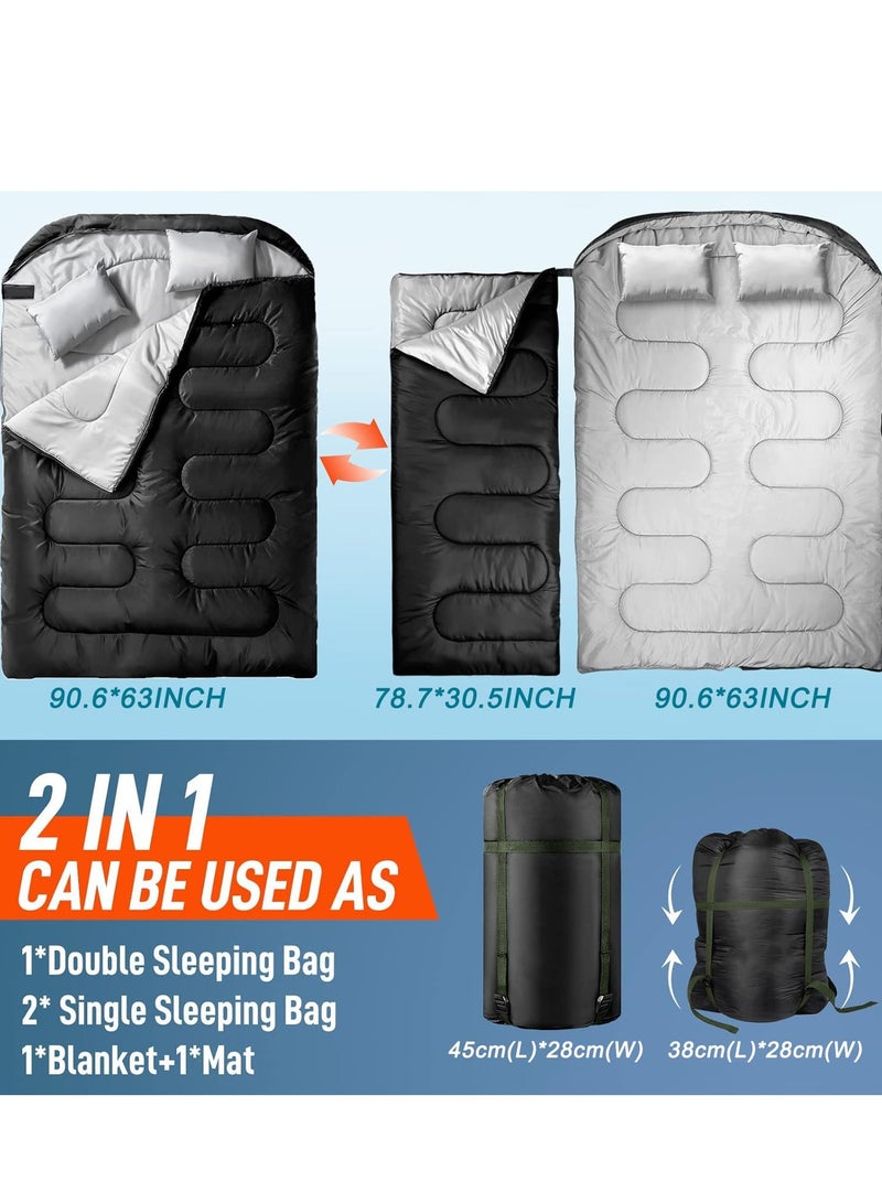 Bukela Double Sleeping Bag for Adults Mens with Pillow, XL Queen Size Two Person Sleeping Bag for All Season Camping Hiking Backpacking 2 Person Sleeping Bags for Cold Weather & Warm  - Image 5